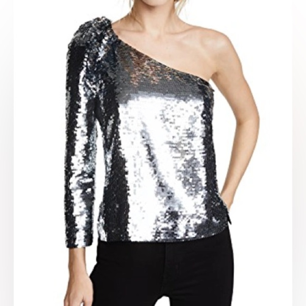 VERONICA BEARD Lantana One-shoulder Sequin Top In Silver | Size 6